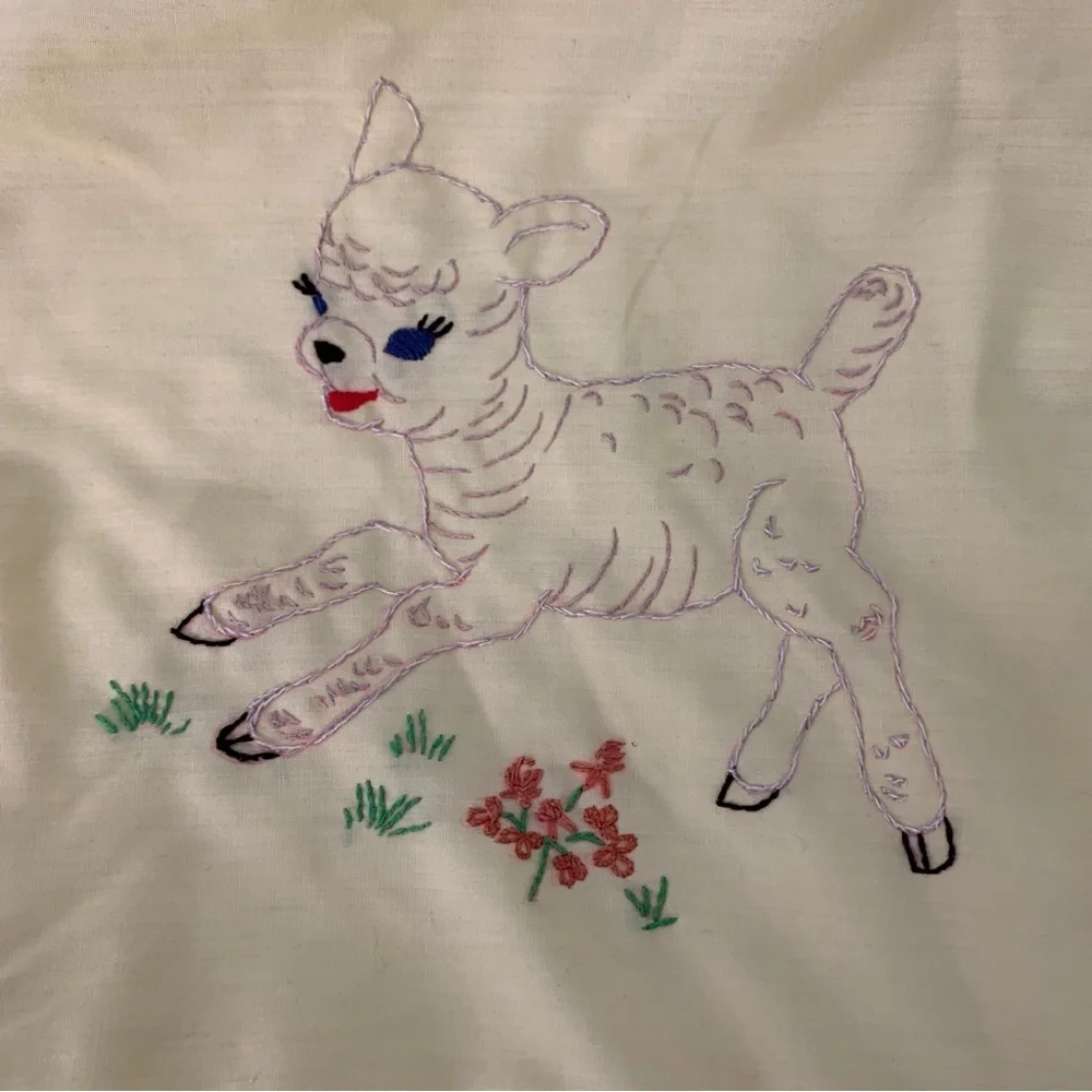 Vintage Quilted Embroidered Baby Blanket Yellow animals nursery - Picture 6 of 10